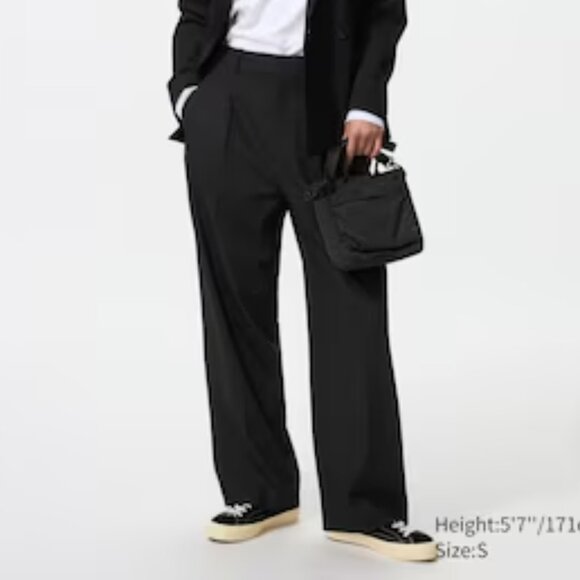 Uniqlo Pants - UNIQLO Pleated Wide Pants, Black, L